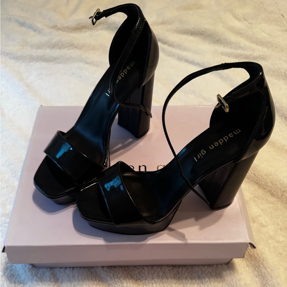 Madden Girl Glossy Black Platform Heels